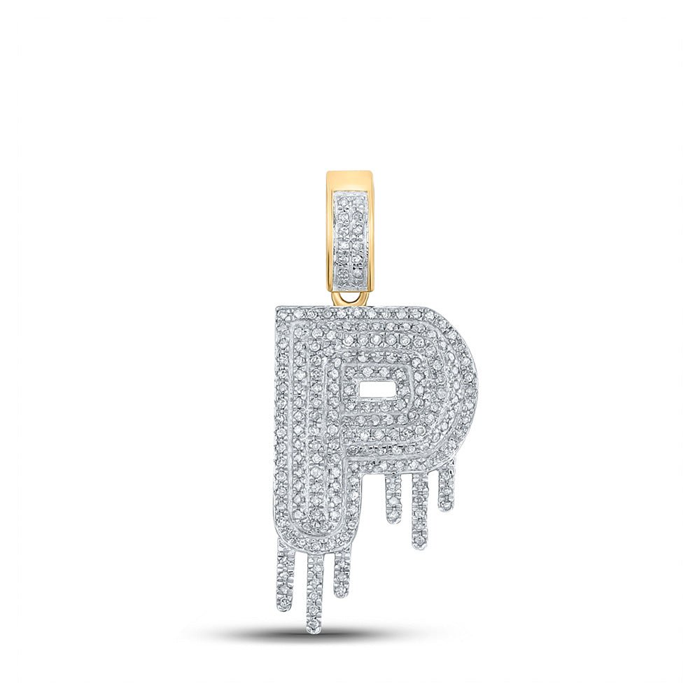 10kt Yellow Gold Men's Round Diamond Drip P Letter Charm Pendant - 5/8 Cttw | Splendid Jewellery - Splendid Jewellery