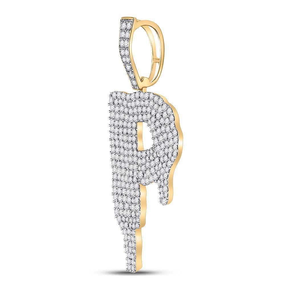 10kt Yellow Gold Men's Round Diamond Drip P Letter Charm Pendant - A Captivating Statement Piece - Splendid Jewellery