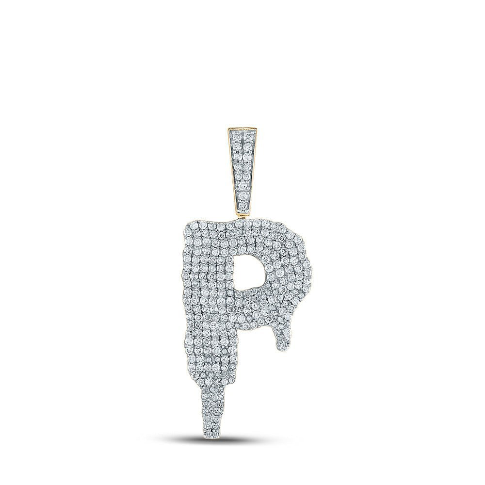 10kt Yellow Gold Men's Round Diamond Drip P Letter Charm Pendant - A Captivating Statement Piece - Splendid Jewellery