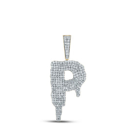 10kt Yellow Gold Men's Round Diamond Drip P Letter Charm Pendant - A Captivating Statement Piece - Splendid Jewellery