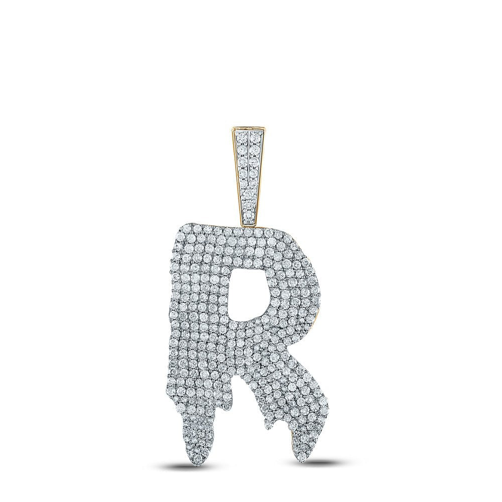 10kt Yellow Gold Men's Round Diamond Drip R Letter Charm Pendant - 3 Cttw | Splendid Jewellery - Splendid Jewellery