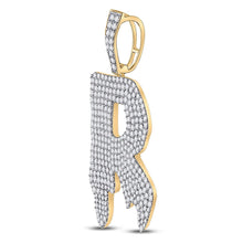 Load image into Gallery viewer, 10kt Yellow Gold Men's Round Diamond Drip R Letter Charm Pendant - 3 Cttw | Splendid Jewellery product Side View from Splendid Jewellery