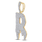 10kt Yellow Gold Men's Round Diamond Drip R Letter Charm Pendant - 3 Cttw | Splendid Jewellery product Side View from Splendid Jewellery