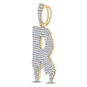 10kt Yellow Gold Men's Round Diamond Drip R Letter Charm Pendant - 3 Cttw | Splendid Jewellery - Splendid Jewellery