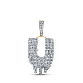 10kt Yellow Gold Men's Round Diamond Drip U Letter Charm Pendant - 3 Cttw | Splendid Jewellery - Splendid Jewellery