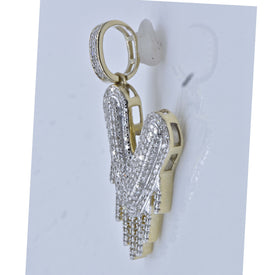 10kt Yellow Gold Men's Round Diamond Drip V Letter Charm Pendant - 1/2 Cttw | Splendid Jewellery product Side View from Splendid Jewellery