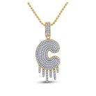 10kt Yellow Gold Men's Round Diamond Dripping C Letter Charm Pendant - 5/8 Cttw - Splendid Jewellery