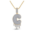 10kt Yellow Gold Men's Round Diamond Dripping C Letter Charm Pendant - 5/8 Cttw - Splendid Jewellery