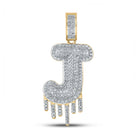 10kt Yellow Gold Men's Round Diamond Dripping J Letter Charm Pendant - 5/8 Cttw - Splendid Jewellery