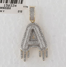 Load image into Gallery viewer, 10kt Yellow Gold Men&#39;s Round Diamond Dripping Letter A Charm Pendant - 3/4 Cttw - Splendid Jewellery product Side View from Splendid Jewellery