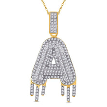 Load image into Gallery viewer, 10kt Yellow Gold Men's Round Diamond Dripping Letter A Charm Pendant - 3/4 Cttw - Splendid Jewellery - Splendid Jewellery