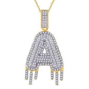 10kt Yellow Gold Men's Round Diamond Dripping Letter A Charm Pendant - 3/4 Cttw - Splendid Jewellery - Splendid Jewellery