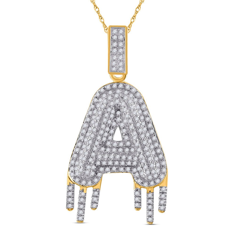 10kt Yellow Gold Men's Round Diamond Dripping Letter A Charm Pendant - 3/4 Cttw - Splendid Jewellery - Splendid Jewellery