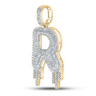 10kt Yellow Gold Men's Round Diamond Dripping R Letter Charm Pendant 3/4 Cttw - Luxe Diamond Pendant for Men - Splendid Jewellery