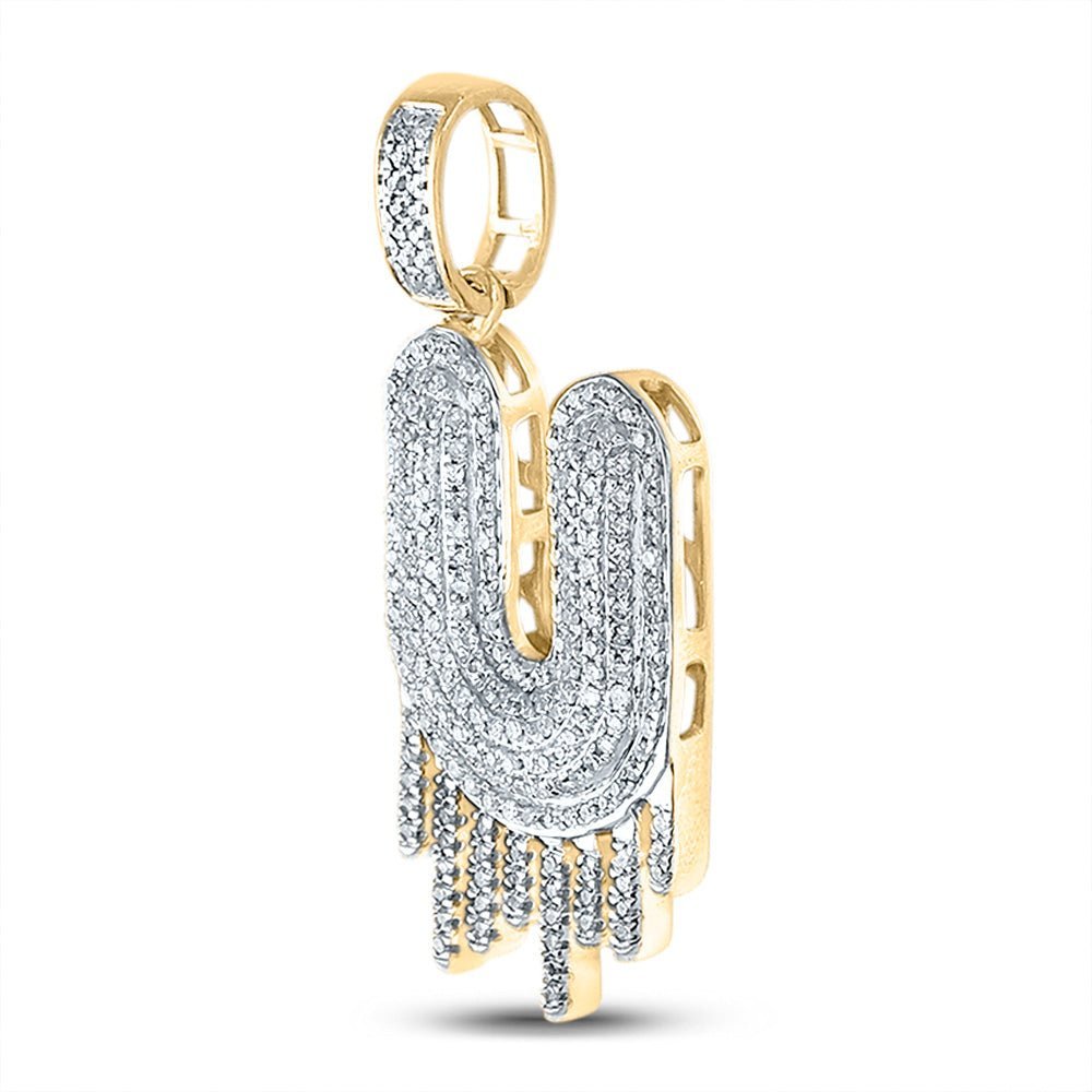 10kt Yellow Gold Mens Round Diamond Dripping U Letter Charm Pendant 3/4 Cttw - Splendid Jewellery