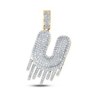10kt Yellow Gold Mens Round Diamond Dripping U Letter Charm Pendant 3/4 Cttw - Splendid Jewellery