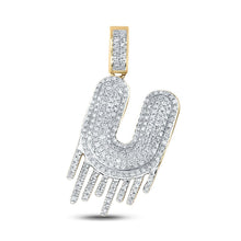 Load image into Gallery viewer, 10kt Yellow Gold Mens Round Diamond Dripping U Letter Charm Pendant 3/4 Cttw - Splendid Jewellery