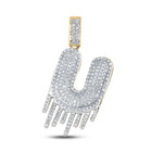 10kt Yellow Gold Mens Round Diamond Dripping U Letter Charm Pendant 3/4 Cttw - Splendid Jewellery