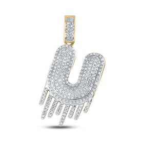 10kt Yellow Gold Mens Round Diamond Dripping U Letter Charm Pendant 3/4 Cttw - Splendid Jewellery