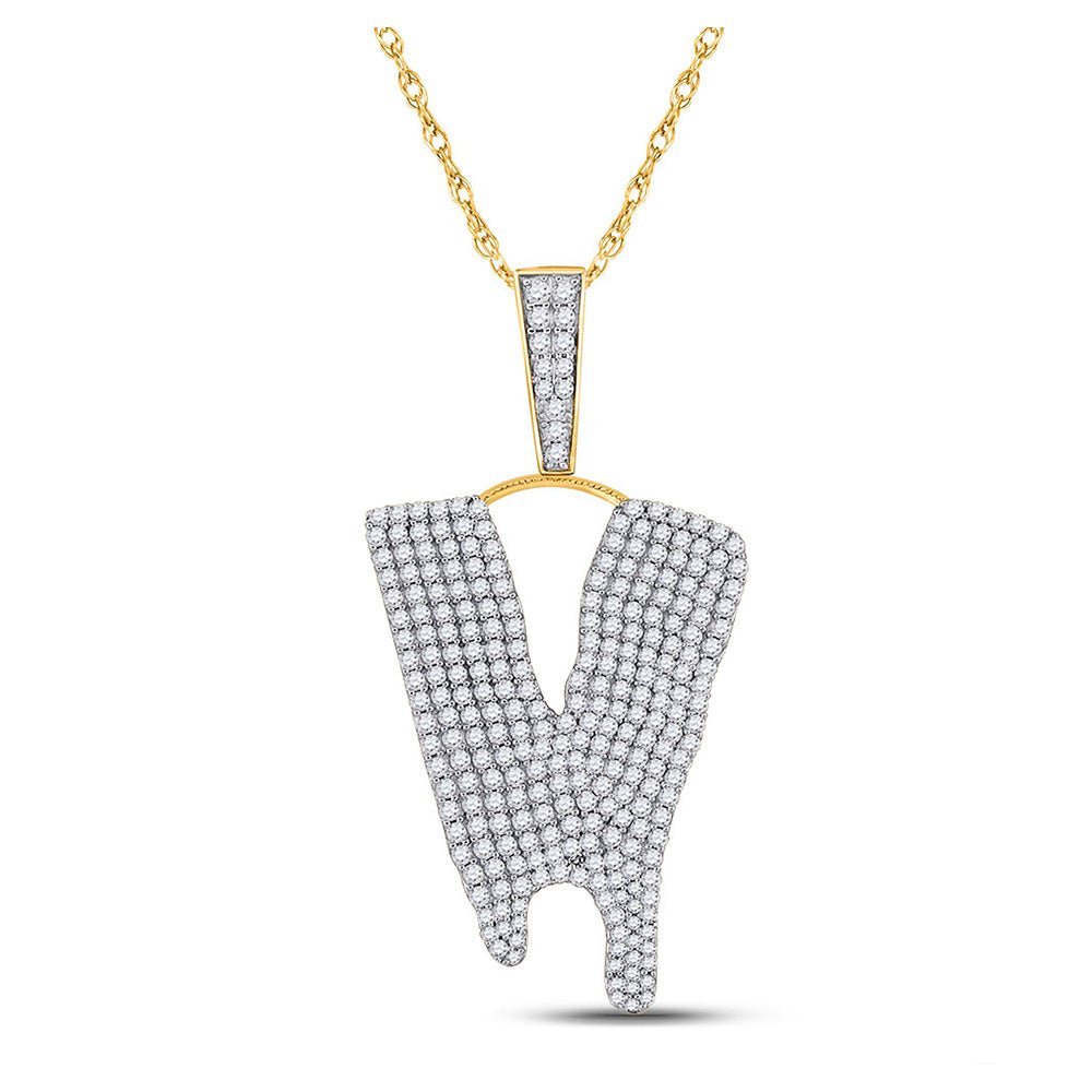 10kt Yellow Gold Men's Round Diamond Dripping V Letter Charm Pendant - 2 - 7/8 Cttw | Splendid Jewellery - Splendid Jewellery