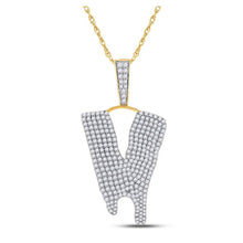 Load image into Gallery viewer, 10kt Yellow Gold Men's Round Diamond Dripping V Letter Charm Pendant - 2 - 7/8 Cttw | Splendid Jewellery - Splendid Jewellery