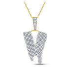 10kt Yellow Gold Men's Round Diamond Dripping V Letter Charm Pendant - 2 - 7/8 Cttw | Splendid Jewellery - Splendid Jewellery