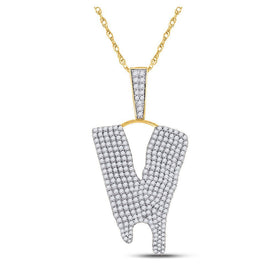 10kt Yellow Gold Men's Round Diamond Dripping V Letter Charm Pendant - 2 - 7/8 Cttw | Splendid Jewellery - Splendid Jewellery
