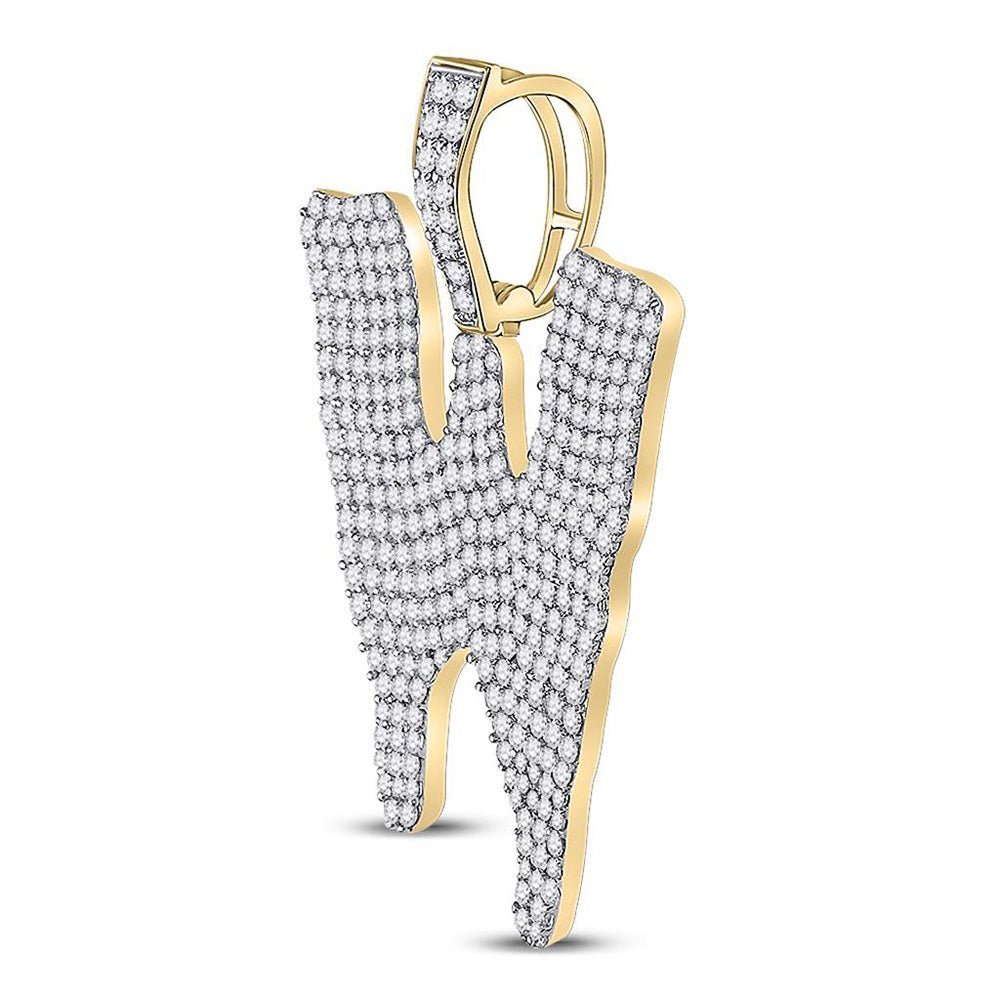 10kt Yellow Gold Men's Round Diamond Dripping W Letter Charm Pendant - 3 Cttw | Splendid Jewellery - Splendid Jewellery