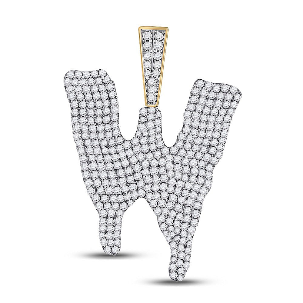 10kt Yellow Gold Men's Round Diamond Dripping W Letter Charm Pendant - 3 Cttw | Splendid Jewellery - Splendid Jewellery