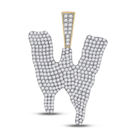 10kt Yellow Gold Men's Round Diamond Dripping W Letter Charm Pendant - 3 Cttw | Splendid Jewellery - Splendid Jewellery
