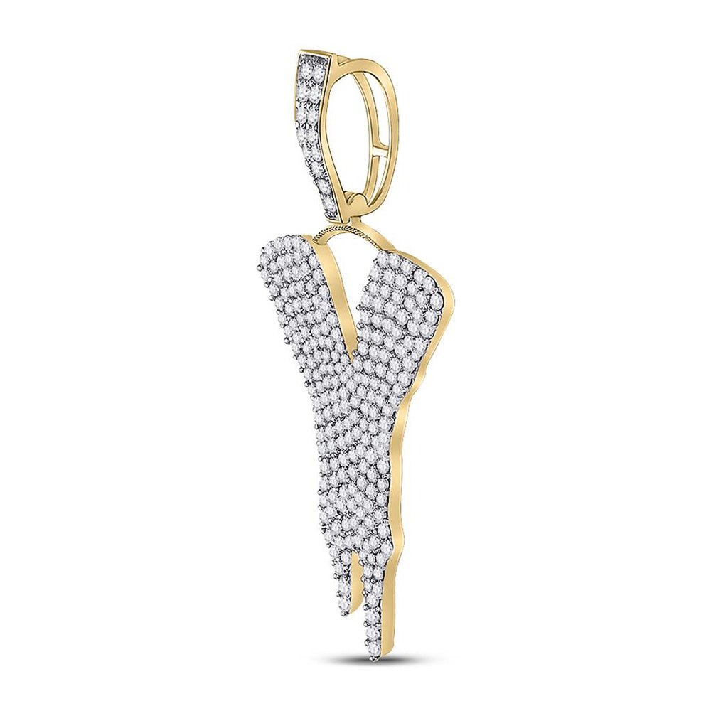 10kt Yellow Gold Men's Round Diamond Dripping Y Letter Charm Pendant - 2 - 1/3 Cttw - Splendid Jewellery