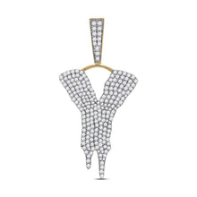 Load image into Gallery viewer, 10kt Yellow Gold Men's Round Diamond Dripping Y Letter Charm Pendant - 2 - 1/3 Cttw - Splendid Jewellery