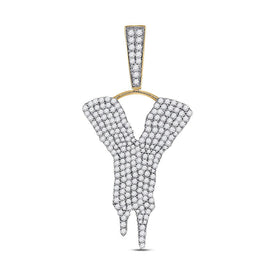 10kt Yellow Gold Men's Round Diamond Dripping Y Letter Charm Pendant - 2 - 1/3 Cttw - Splendid Jewellery