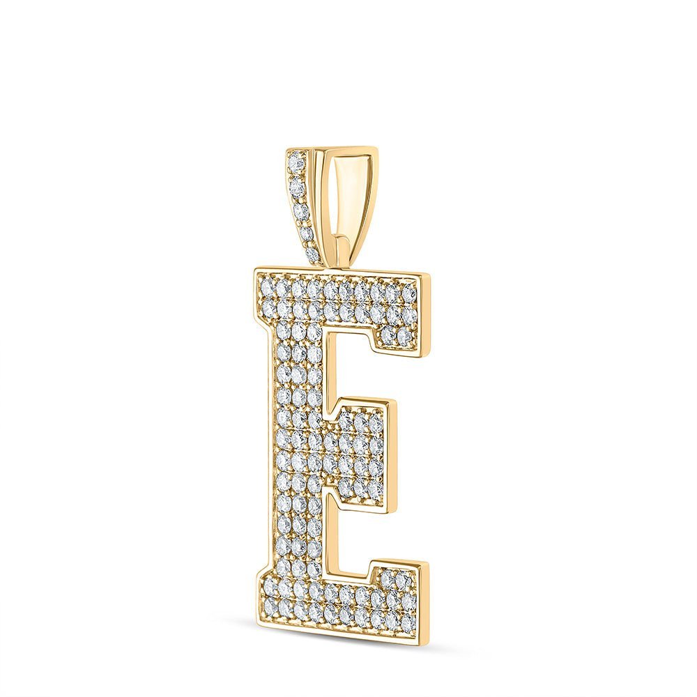 10kt Yellow Gold Men's Round Diamond E Initial Letter Charm Pendant - 1 - 3/4 Cttw - Splendid Jewellery