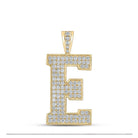 10kt Yellow Gold Men's Round Diamond E Initial Letter Charm Pendant - 1 - 3/4 Cttw - Splendid Jewellery