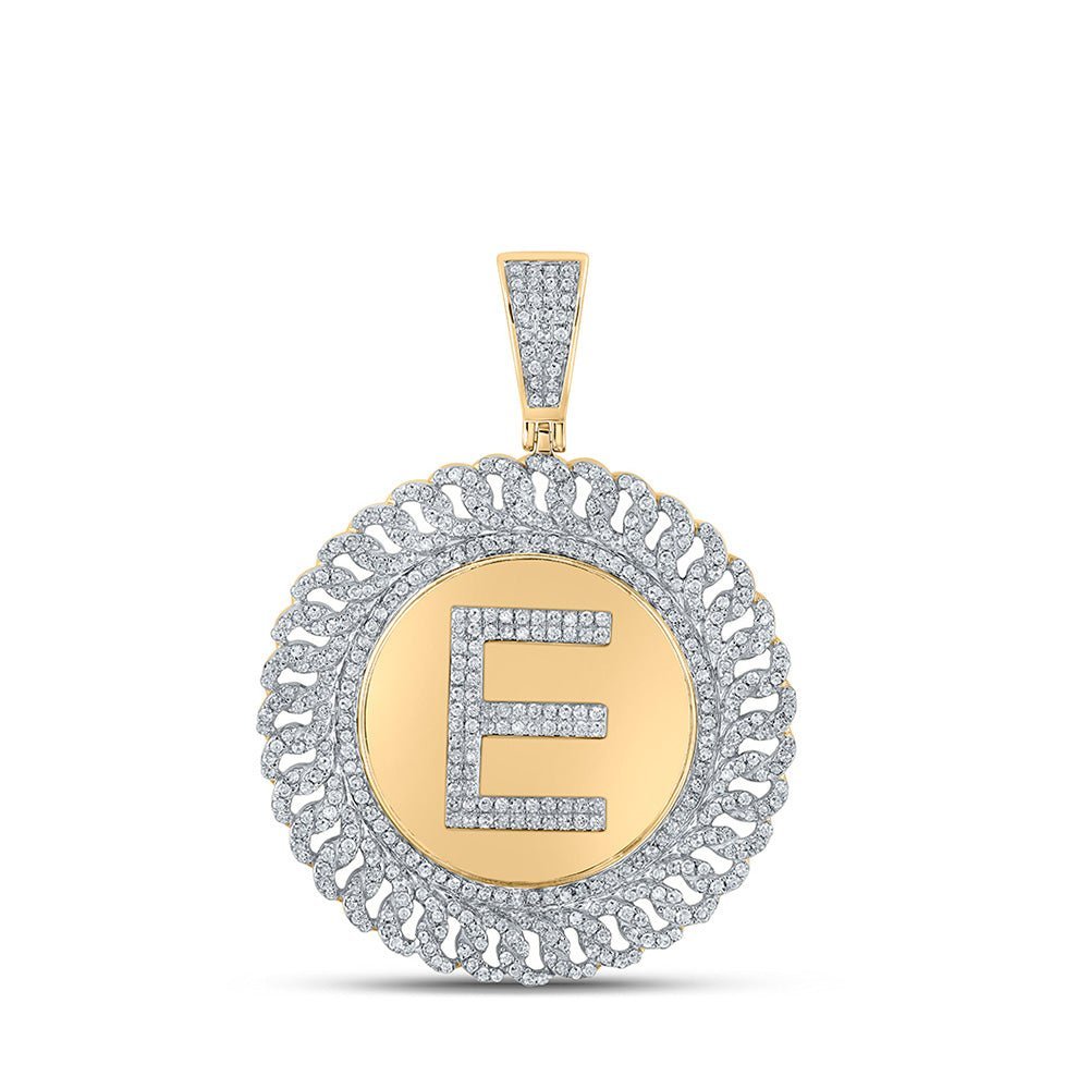 10kt Yellow Gold Men's Round Diamond E Letter Charm Pendant - 1 - 1/4 Cttw | Splendid Jewellery - Splendid Jewellery