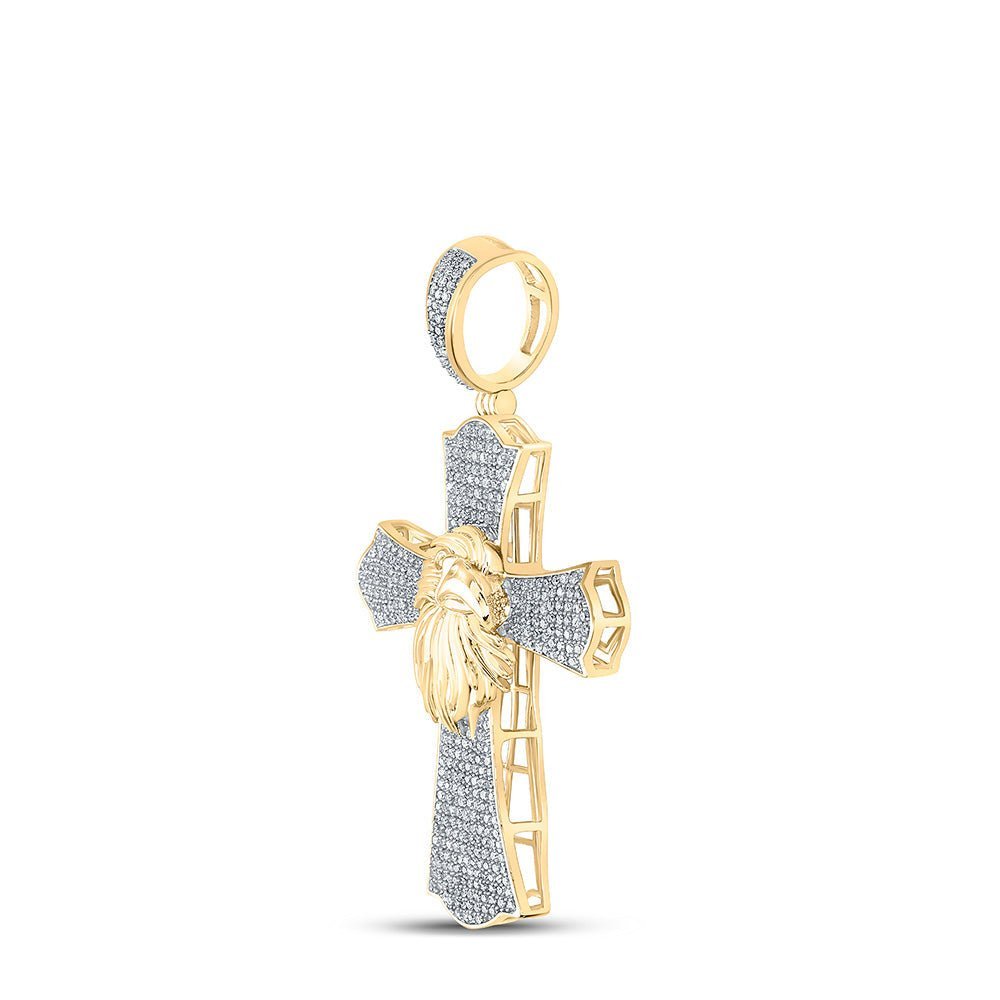 10kt Yellow Gold Men's Round Diamond Eagle Cross Charm Pendant 1 Cttw - A Majestic Symbol of Faith and Style - Splendid Jewellery