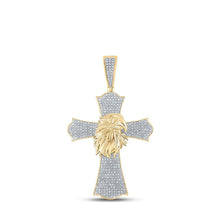 Load image into Gallery viewer, 10kt Yellow Gold Men's Round Diamond Eagle Cross Charm Pendant 1 Cttw - A Majestic Symbol of Faith and Style - Splendid Jewellery