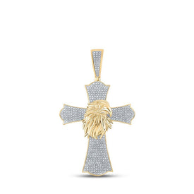 10kt Yellow Gold Men's Round Diamond Eagle Cross Charm Pendant 1 Cttw - A Majestic Symbol of Faith and Style - Splendid Jewellery
