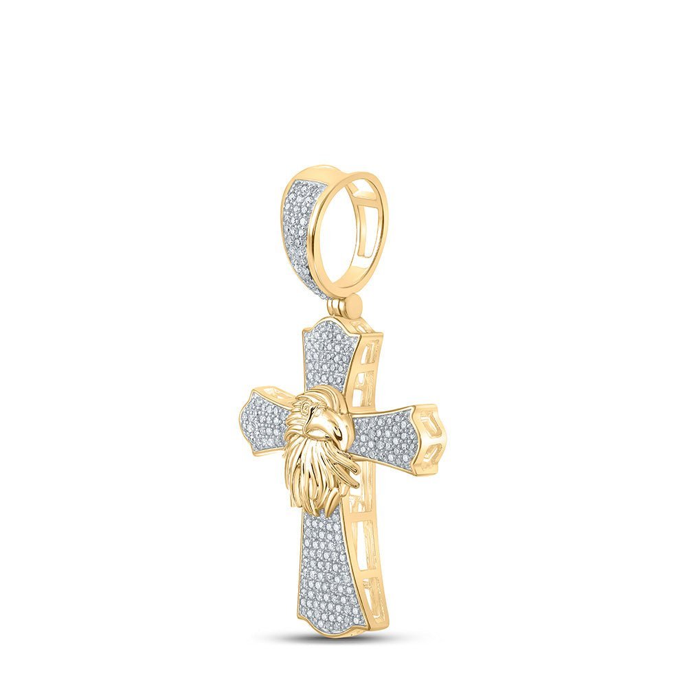 10kt Yellow Gold Men's Round Diamond Eagle Cross Charm Pendant - 1/2 Cttw | Splendid Jewellery - Splendid Jewellery