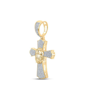 10kt Yellow Gold Men's Round Diamond Eagle Cross Charm Pendant - 1/2 Cttw | Splendid Jewellery - Splendid Jewellery