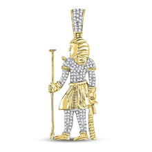 Load image into Gallery viewer, 10kt Yellow Gold Men&#39;s Round Diamond Egyptian Pharaoh Charm Pendant - A Regal Statement of Style and Sophistication  Top View from Splendid Jewellery