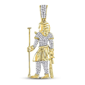 10kt Yellow Gold Men's Round Diamond Egyptian Pharaoh Charm Pendant - A Regal Statement of Style and Sophistication  Top View from Splendid Jewellery