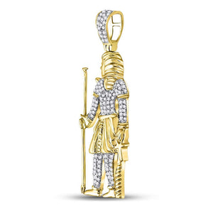 10kt Yellow Gold Men's Round Diamond Egyptian Pharaoh Charm Pendant - A Regal Statement of Style and Sophistication - Splendid Jewellery