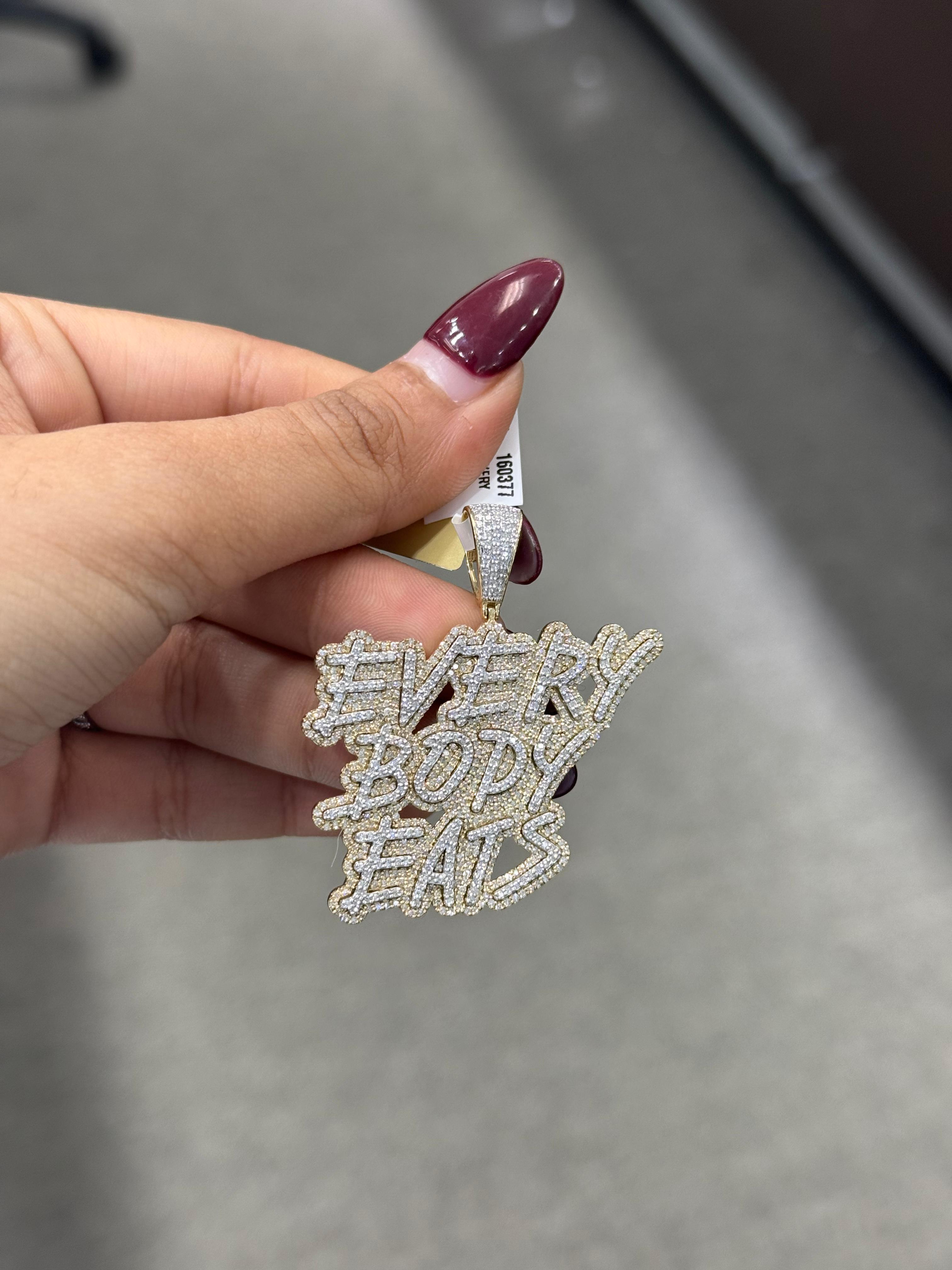 10kt Yellow Gold Men's Round Diamond "Everybody Eats" Charm Pendant - 2 Cttw - Splendid Jewellery