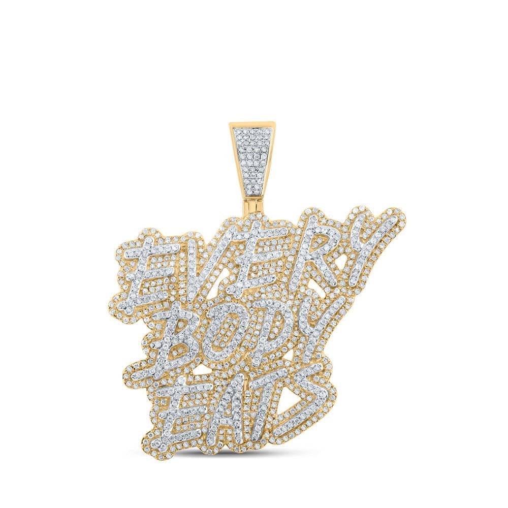 10kt Yellow Gold Men's Round Diamond "Everybody Eats" Charm Pendant - 2 Cttw - Splendid Jewellery