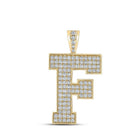 10kt Yellow Gold Men's Round Diamond F Initial Letter Charm Pendant - 1 - 3/4 Cttw - Splendid Jewellery