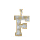 10kt Yellow Gold Men's Round Diamond F Initial Letter Charm Pendant - 1 - 3/4 Cttw - Splendid Jewellery