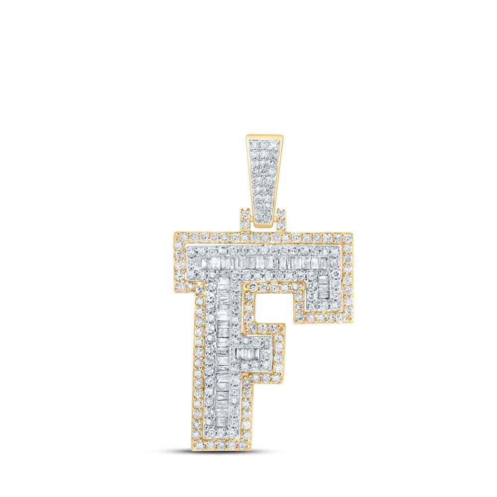 10kt Yellow Gold Mens Round Diamond F Initial Letter Charm Pendant 1 Cttw | Dazzling Diamond Charm Pendant for Men - Splendid Jewellery