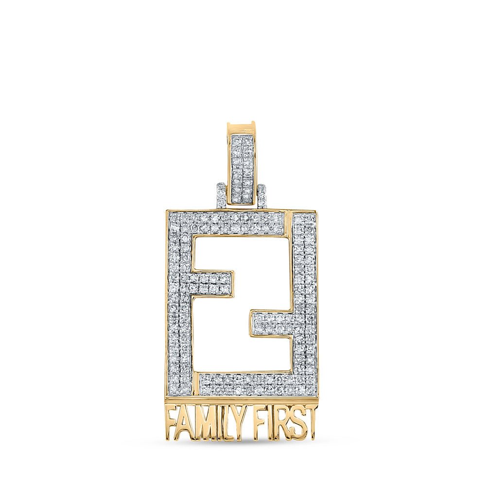 10kt Yellow Gold Men's Round Diamond Family First Charm Pendant - 3/4 Cttw | Splendid Jewellery - Splendid Jewellery